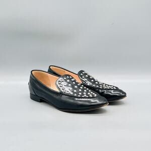 J Crew Shoes Womens 6 Black Leather Studded Loafer Flats Pointed Toe Slip On